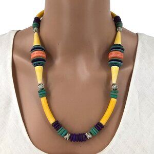 Vintage Beaded Necklace Yellow Red Blue Green Purple 22 Inch Length